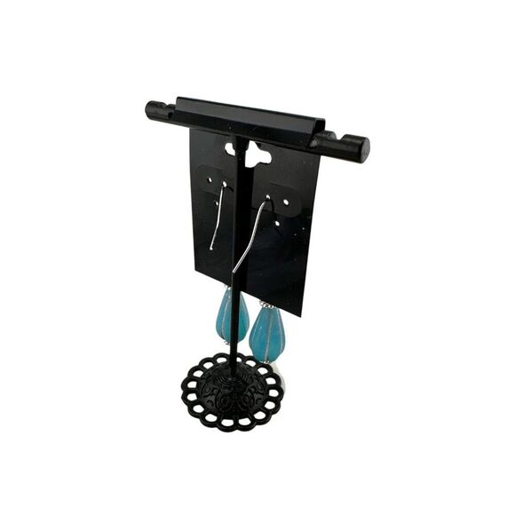 Blue Melon Teardrop & White Jade Earrings Czech Glass 925 Sterling Silver - Picture 5 of 10